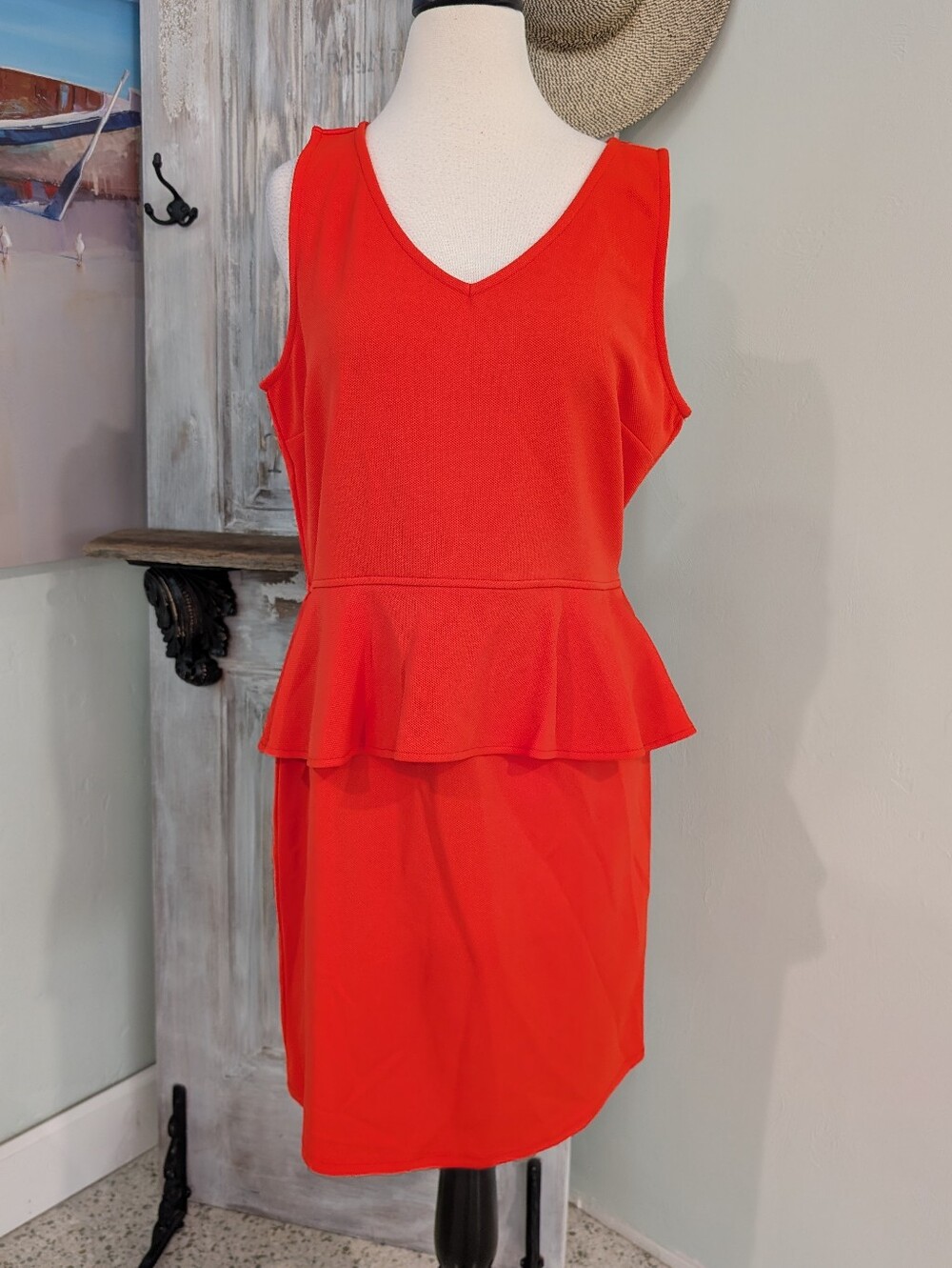 NWT Cremieux Ilona Blood Orange V-Neck Peplum Dress